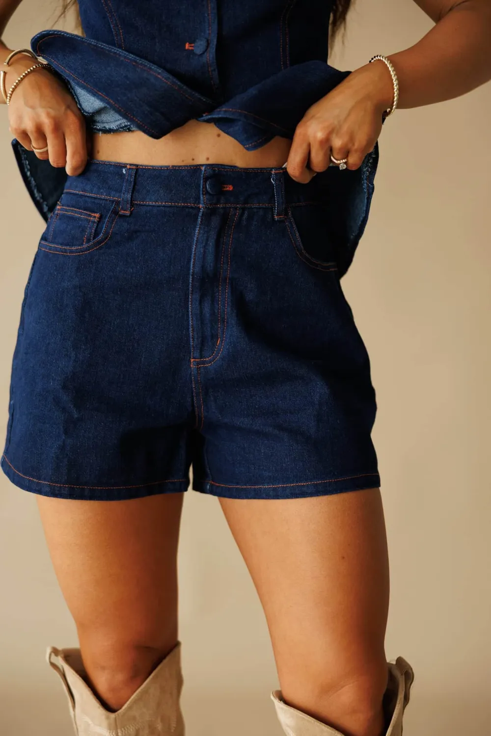 Cotton High Waist Denim Shorts