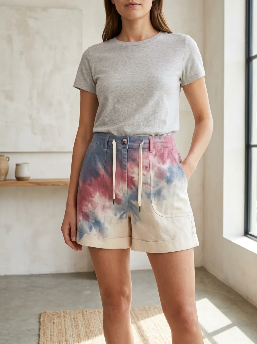 Women's Summer Casual Blue Red Tie-Dye Printed Shorts