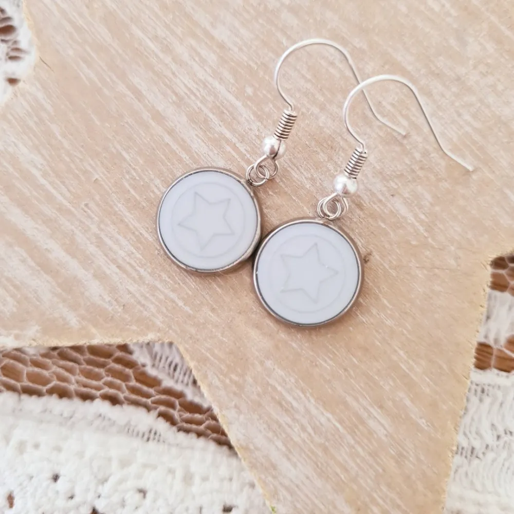 Stainless Steel Cabochon Accent Earrings