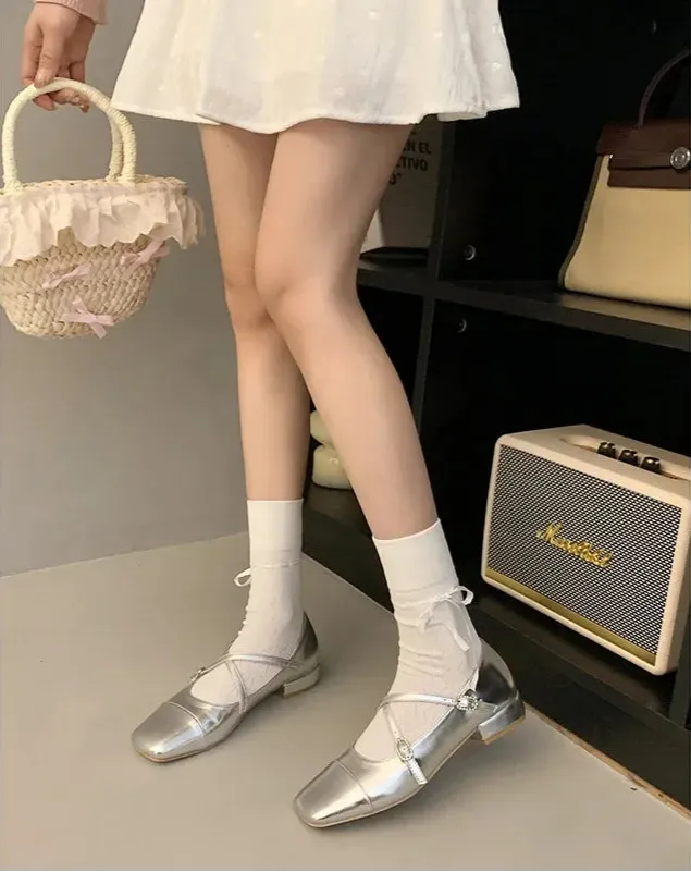 Buckle-Detail Square-Toe Square-Heel Flats