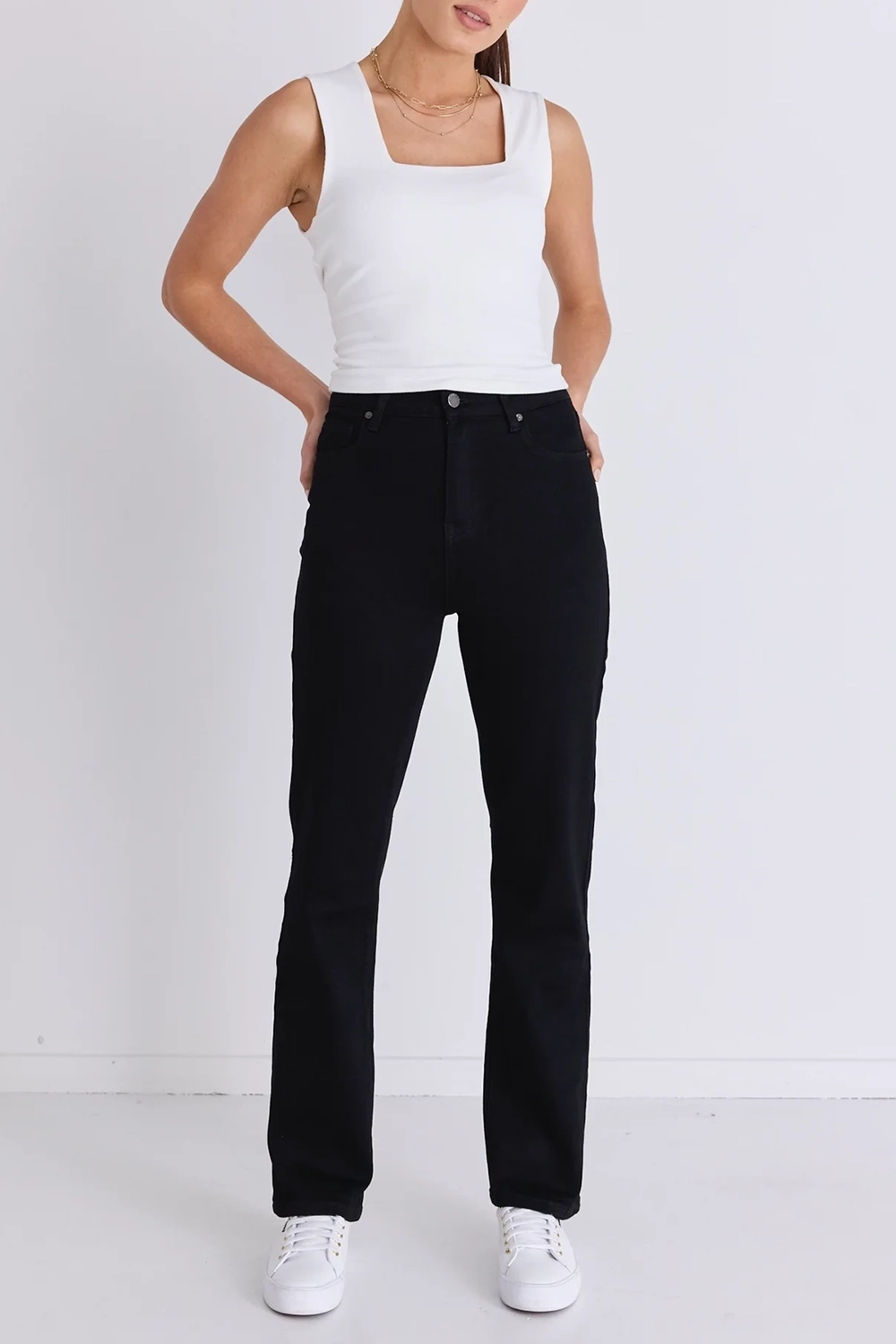 Black High - Waist Straight Jeans