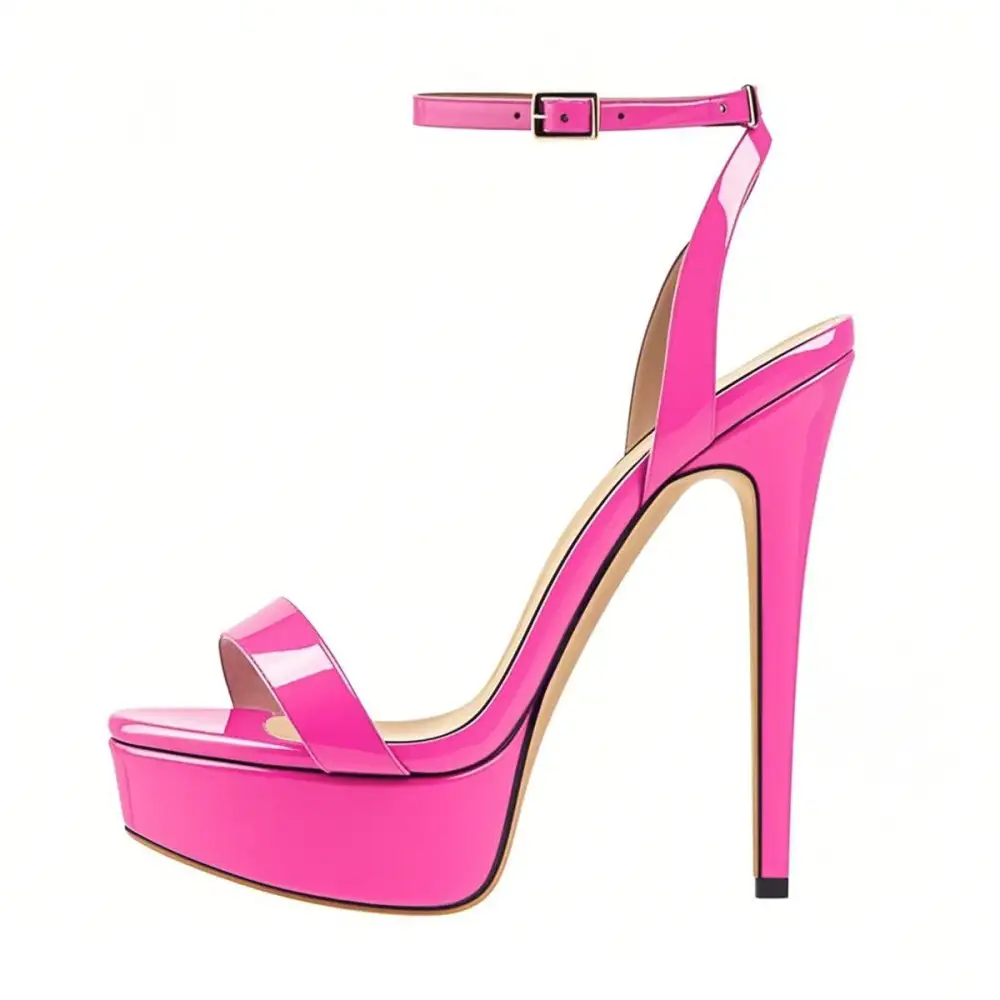 Round Toe Ankle Strap Platform Stiletto Sandals