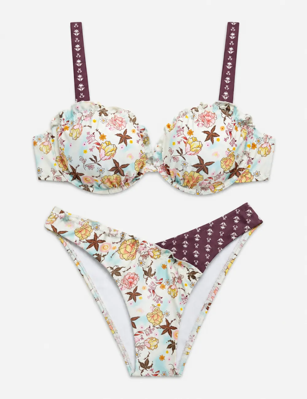 Mixed Ruffled Balconette Two Piece Bikini Set