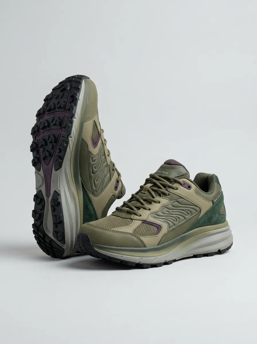 Sporty Hiking-Inspired Suede-Panel Mesh-Panel Casual Sneakers