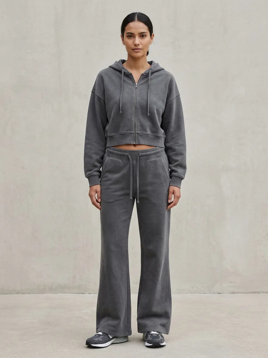 Women's Contemporary Sport Inspired Cropped Hooded Jacket and Flare Pants Active Set