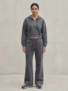 Women's Contemporary Sport Inspired Cropped Hooded Jacket and Flare Pants Active Set