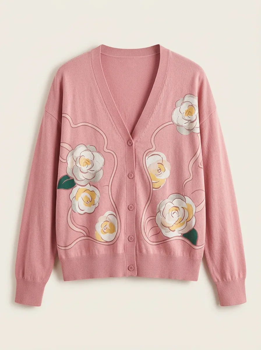 Women's V-Neck Floral Cardigan