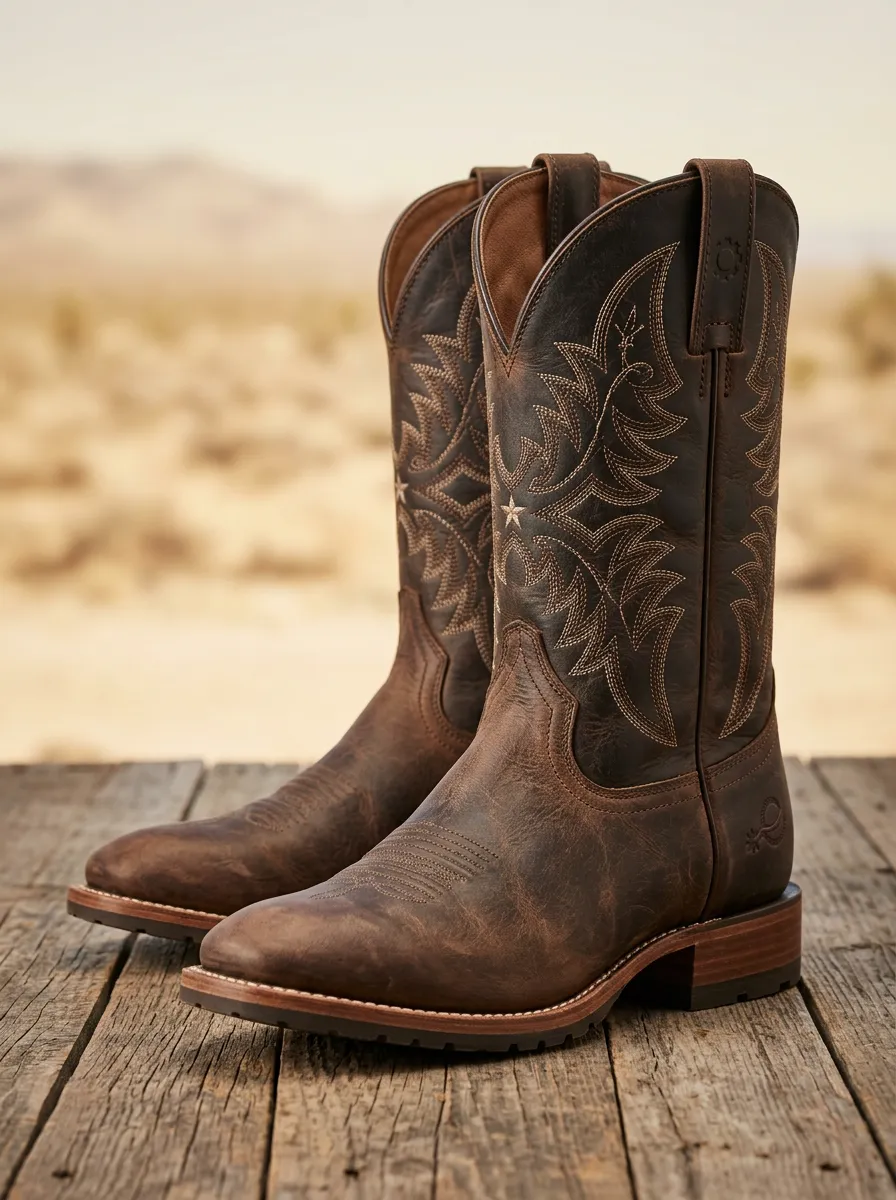Unisex Star Embroidered Western Boots