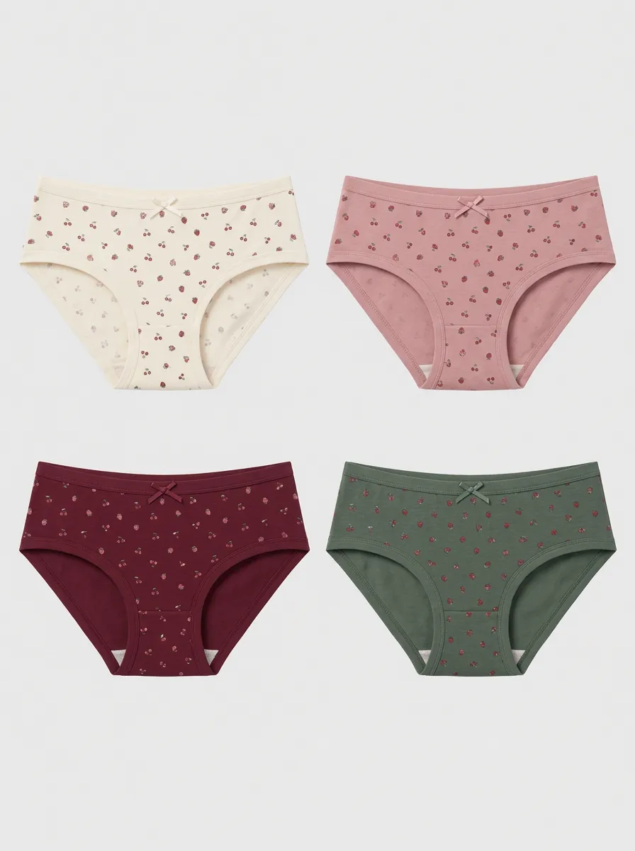 Women's Cherry Print Bow Detail Briefs Multi-Pack