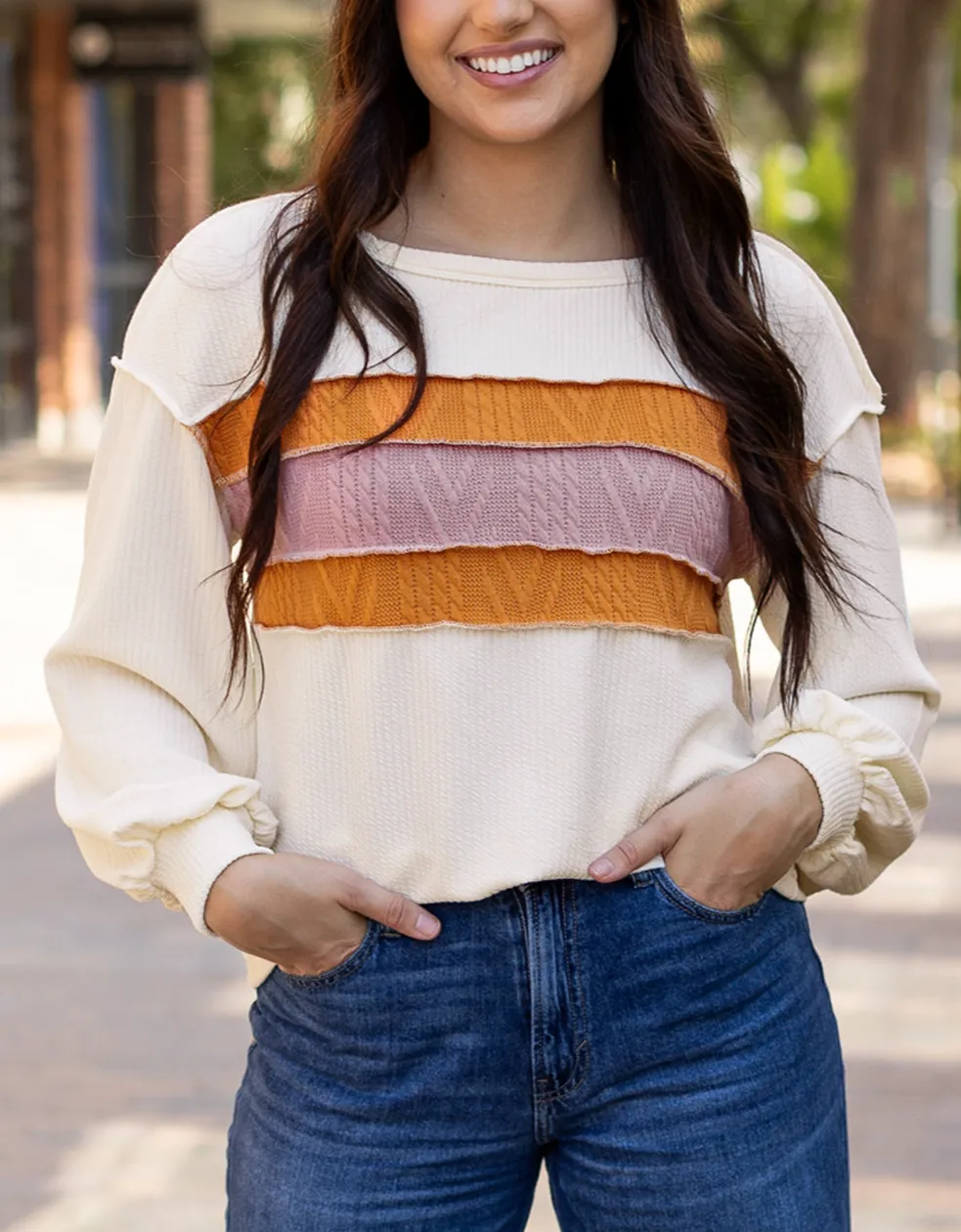 Women's Knit Corded Patchwork Top