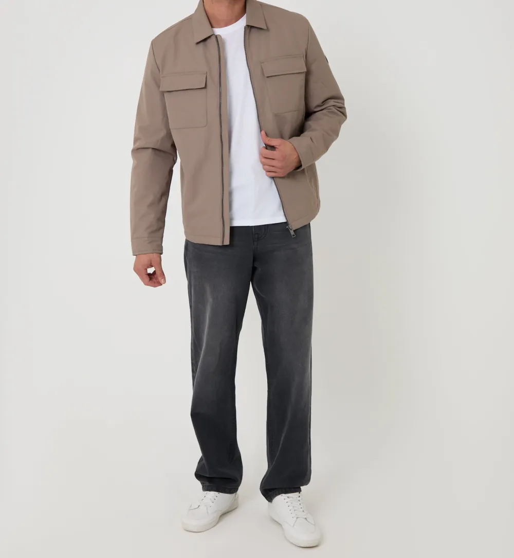 Men's Taupe Water-Resistant Lightweight Zip Jacket