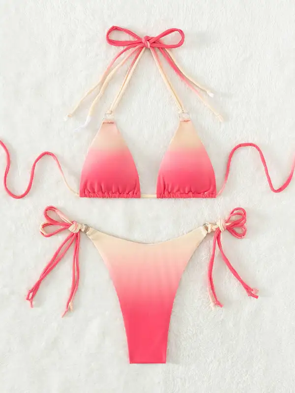 Gradient Halter Neck Strapless Mini Bikini Swim Set