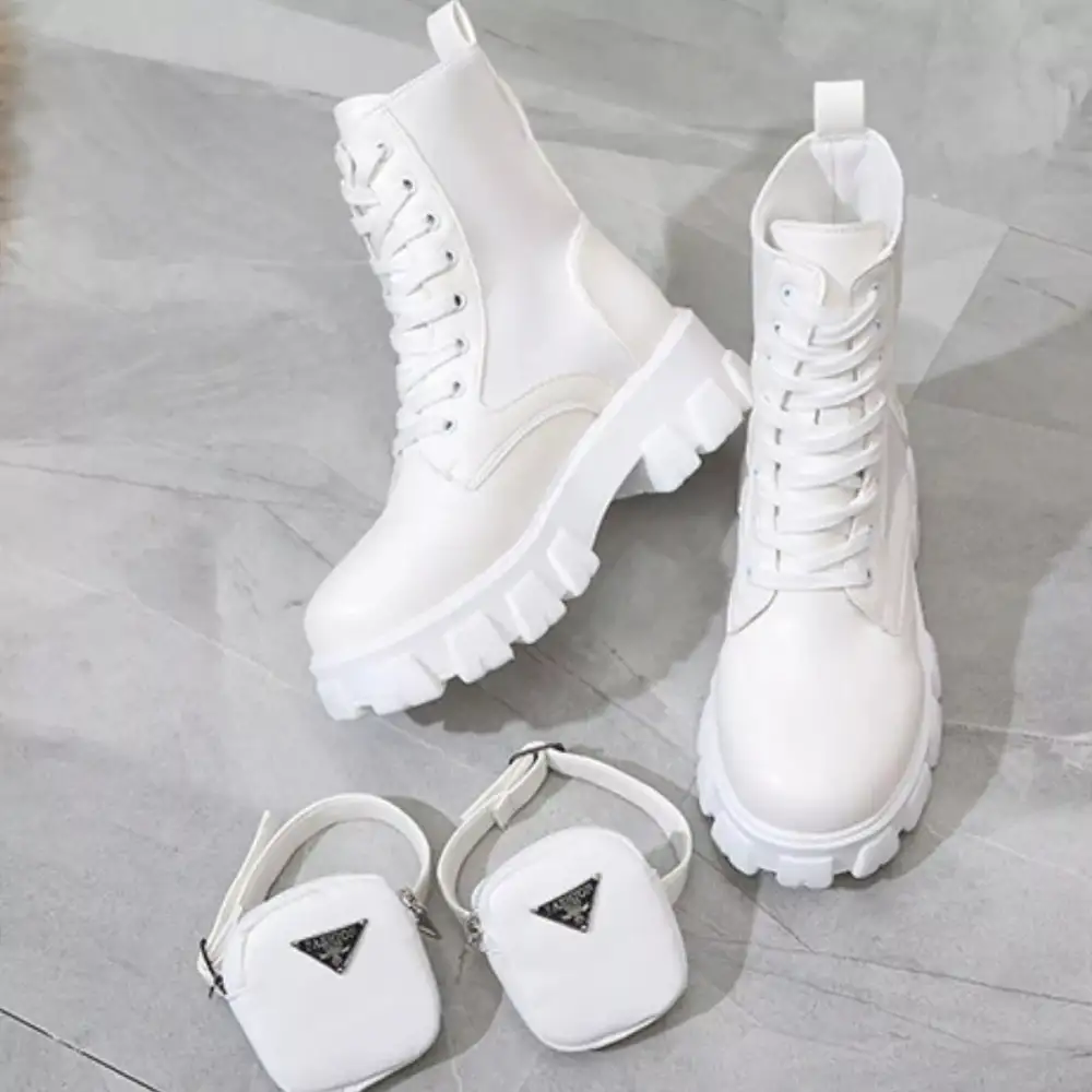 Textured Lace-Up Platform Ankle Boots