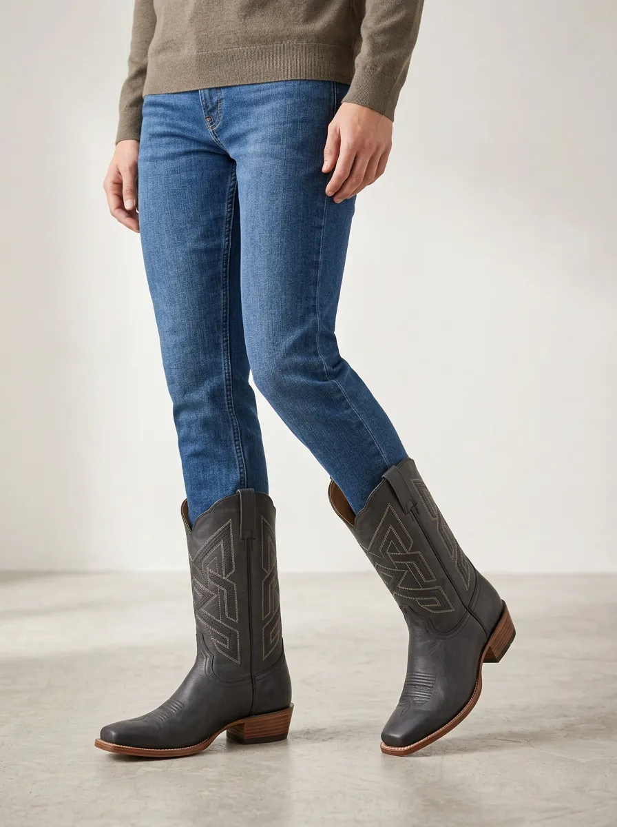 Men's Western Geometric Stitch Cowboy Boots