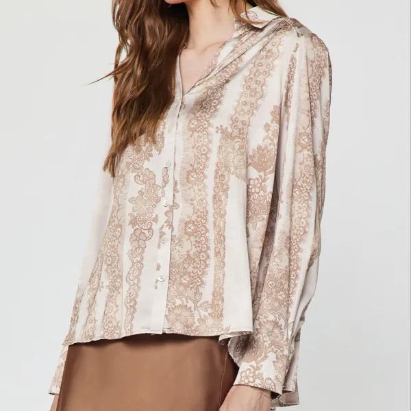 Print Button Front Blouse