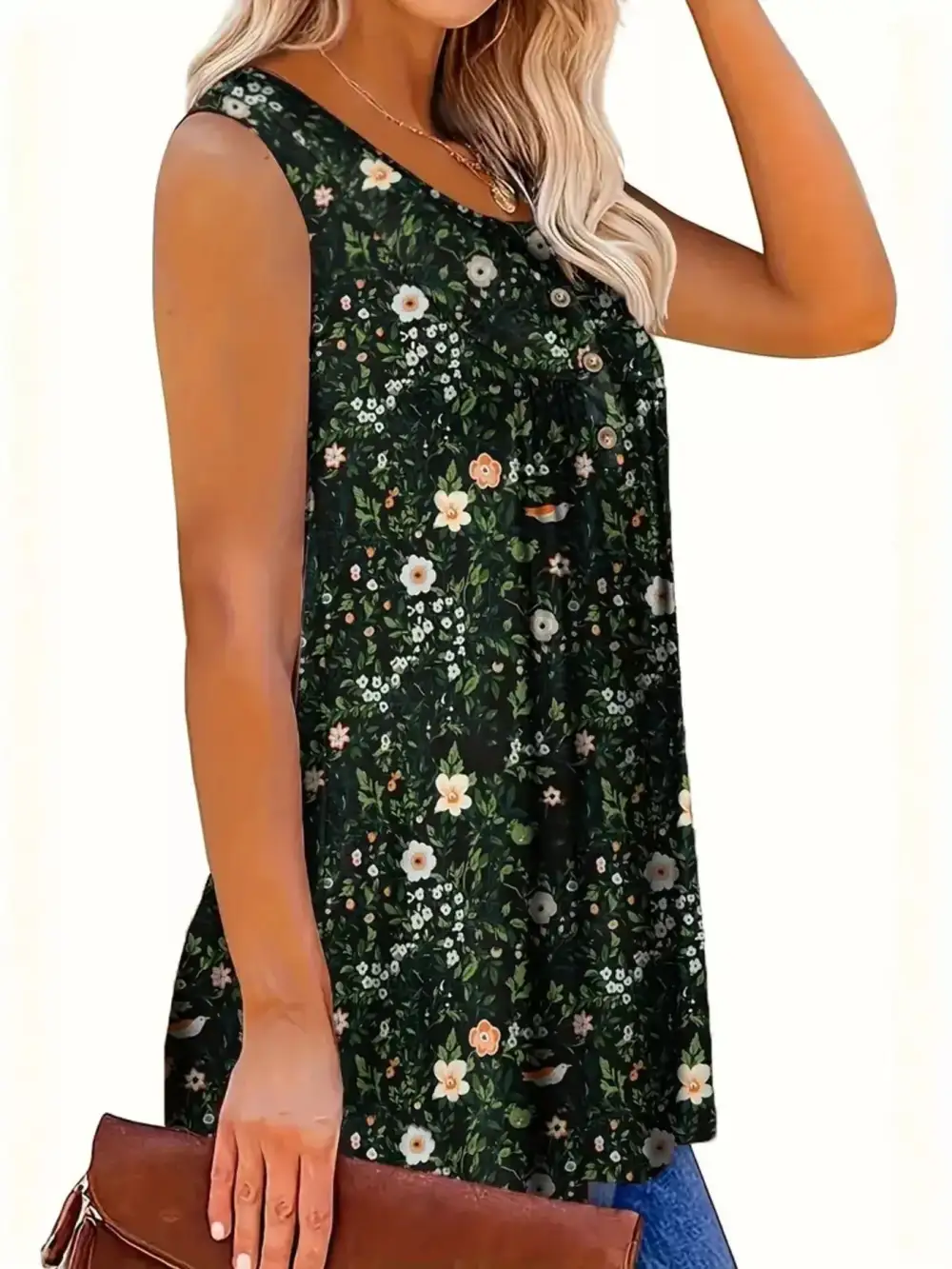 Full Size Button Detail Tank Plus Size