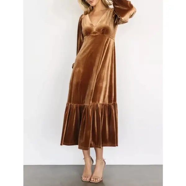 Velvet Tiered Long Sleeve Midi Dress