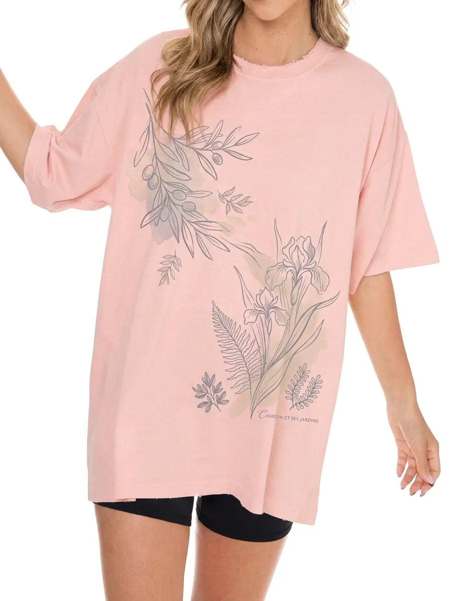 Women's Botanical Garden Olive Branch Iris Printed T-shirt