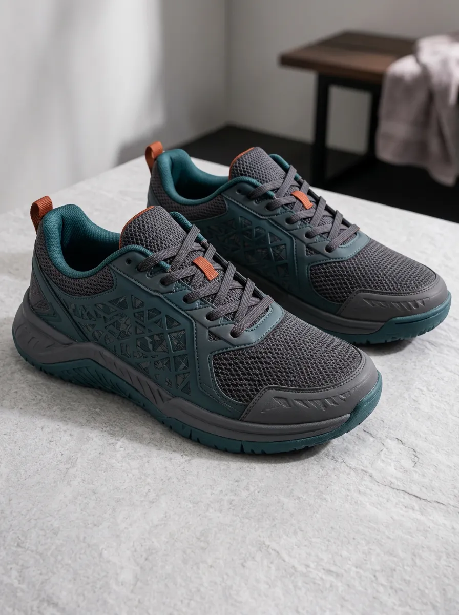 Women's Geometric Pattern Teal Grey Printed Sneakers