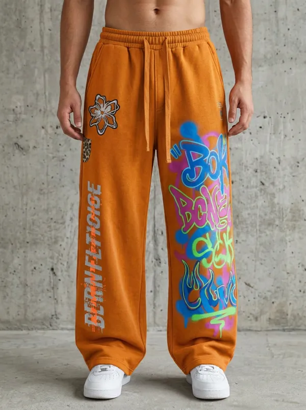 Unisex Relaxed Streetwear Graffiti Floral Sweatpants