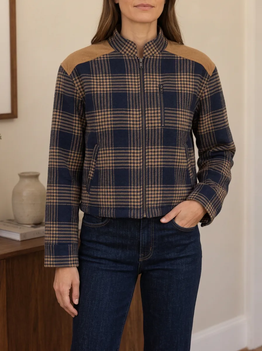 Women's Heritage Plaid Stand Collar Cropped Jacket