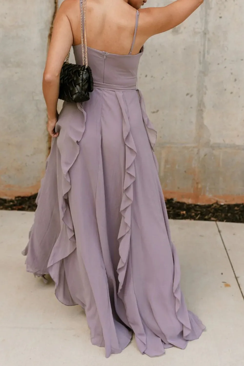 Ruffle Detail Tied Waist Maxi Dress
