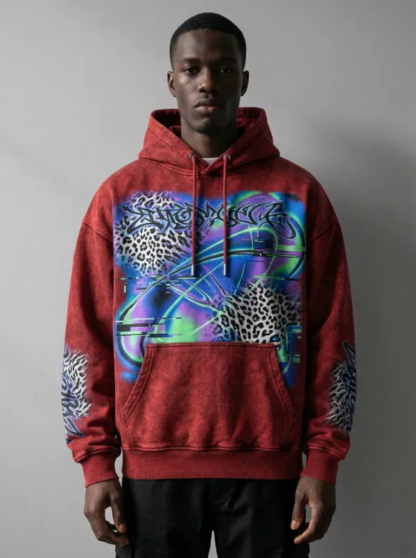 Men's Streetwear Graffiti Leopard Glitch Hoodie