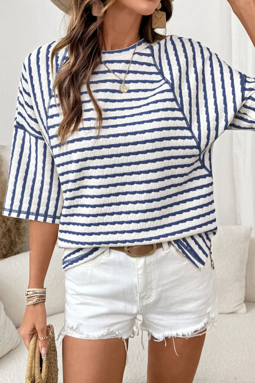 Smooth Textured Knit Split Hem Tee