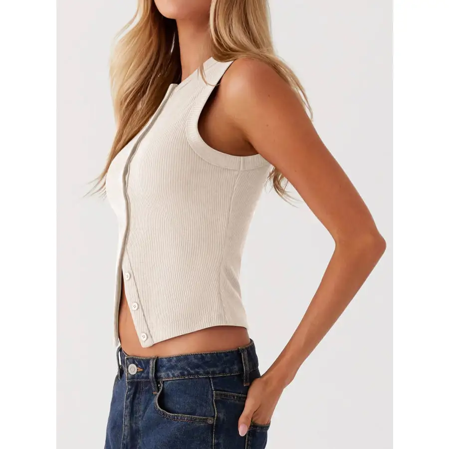 Button Up Round Neck Tank