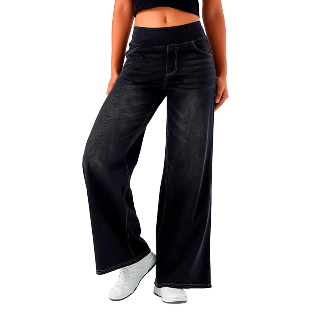 2026🔥  High Waisted Multiple Pockets Baggy Wide Leg Washed Stretchy Knit Casual Jeans