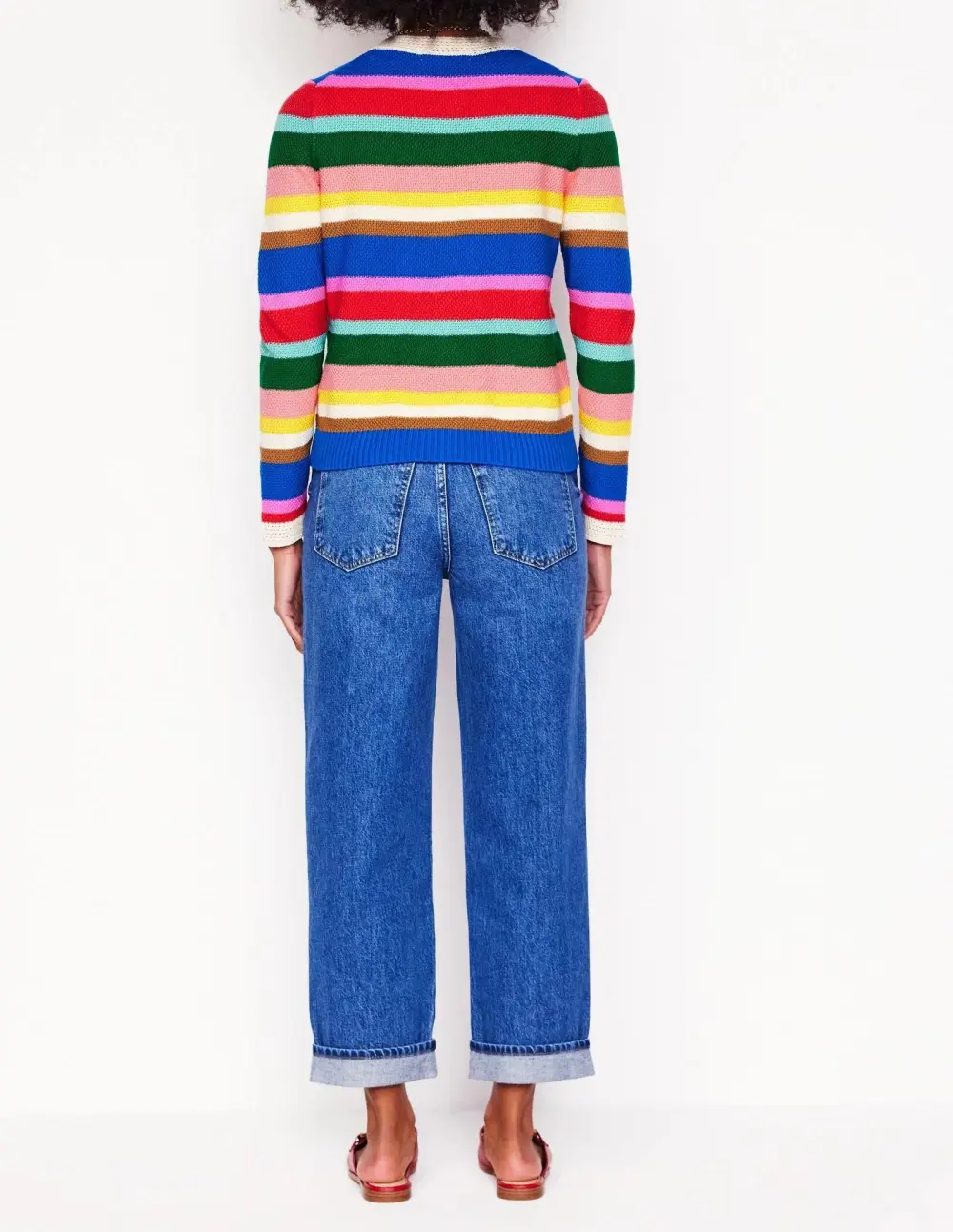 Bright Rainbow Stripe Large Trim Cardigan