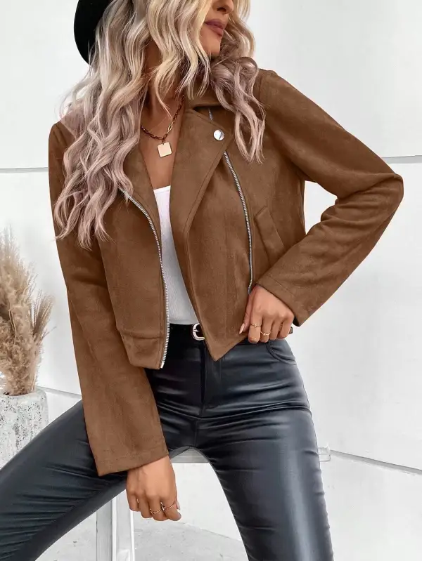 Suede Moto Jacket With Zip Detail