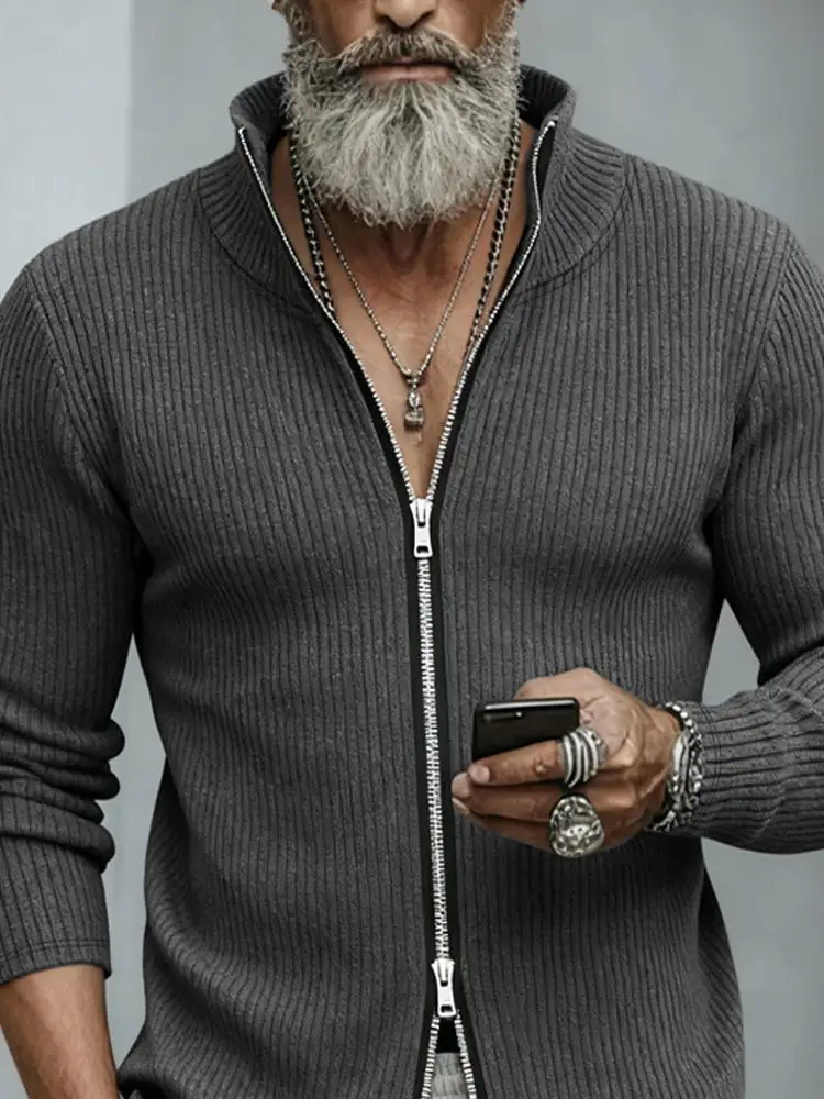 Dual Zip Stand Collar Cardigan