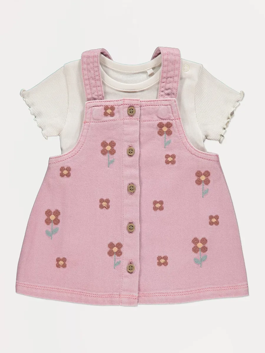 Flower Embellished Pinafore and White Bodysuit Outfit