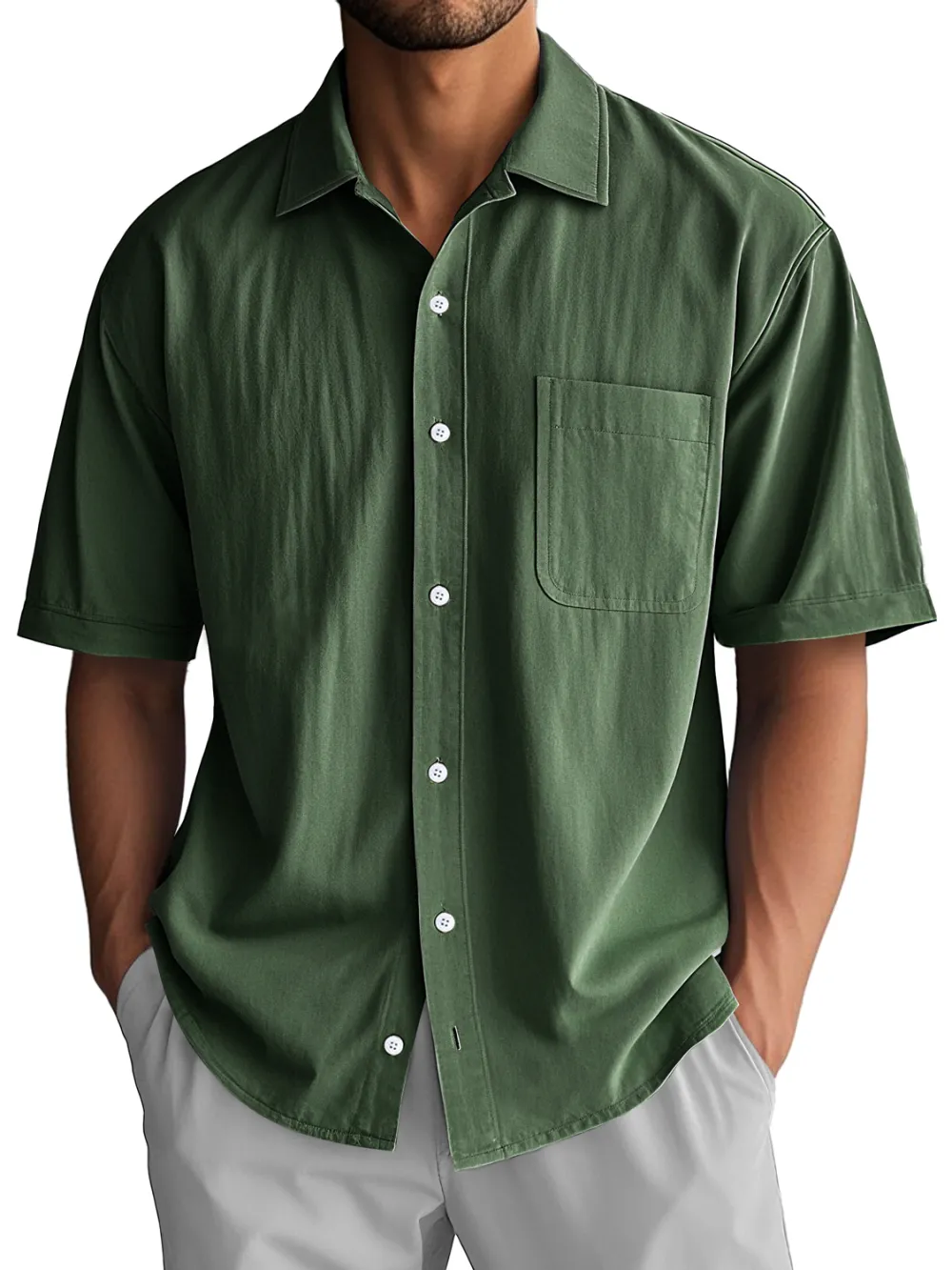 Layered Short Sleeve Camp Collar Pocket Shirt
