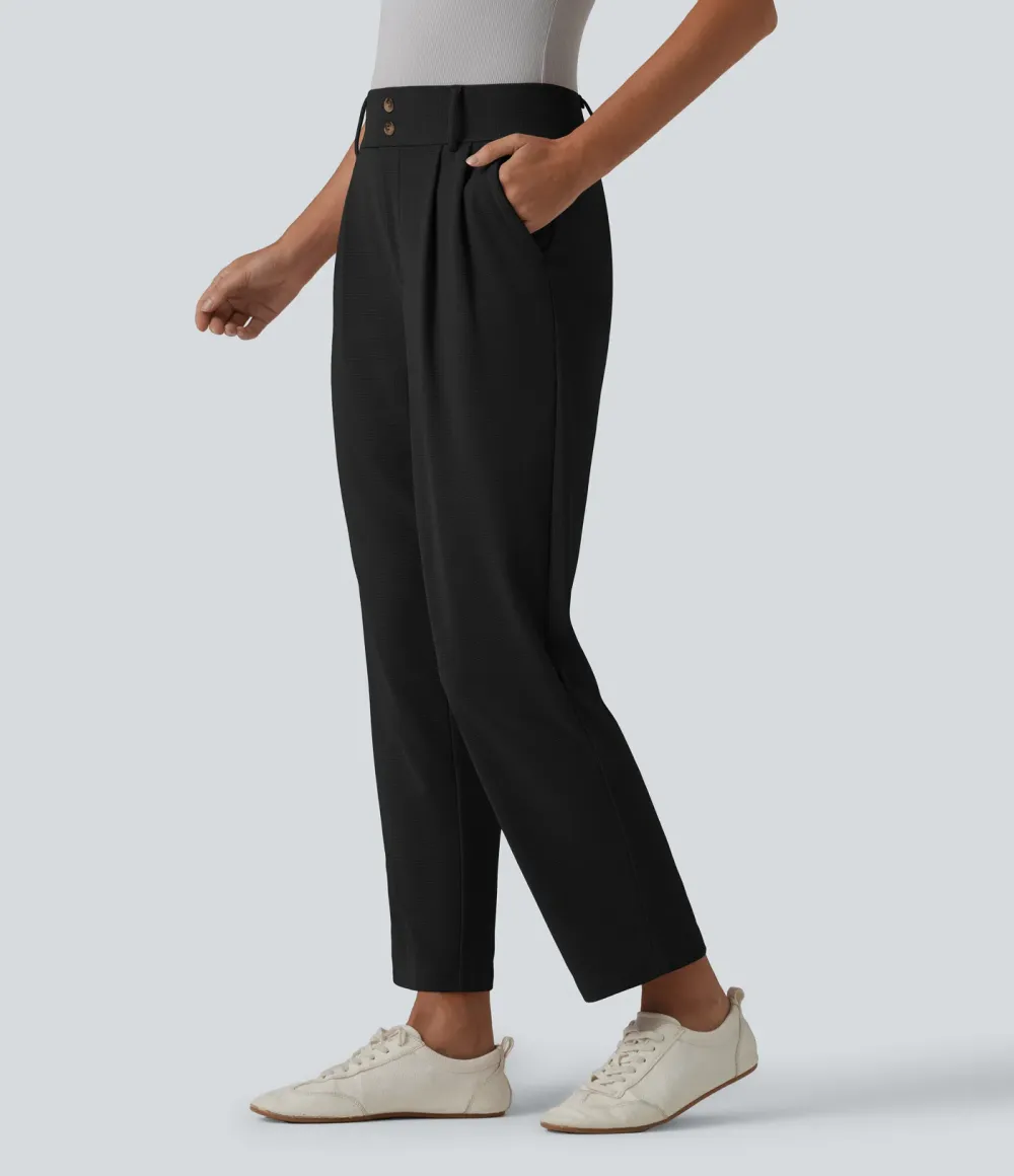  - Tapered office trousers with a high waist, side pockets and waffle fabric