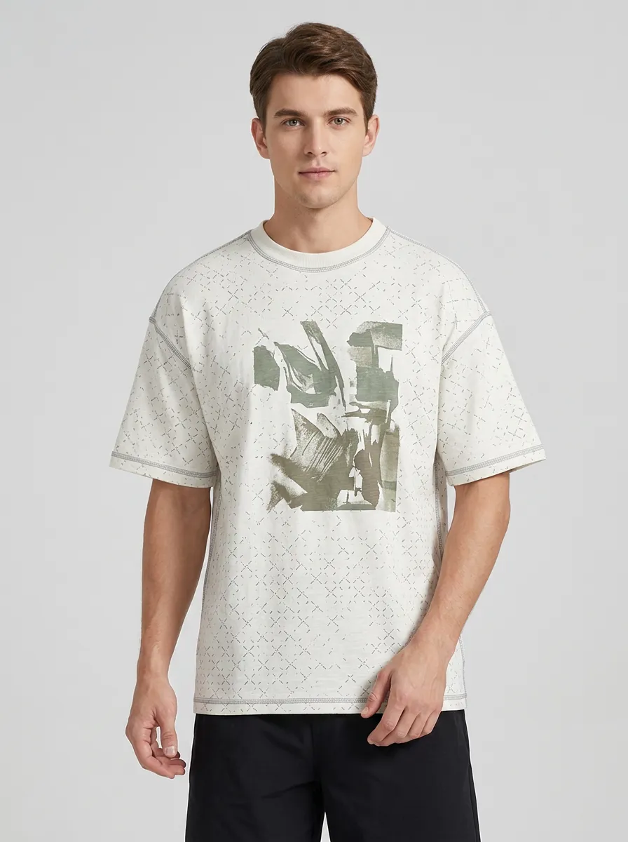 Men's Abstract Graphic Cross Pattern Printed T-shirt