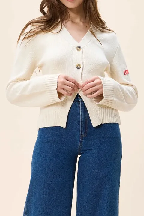 Cream Button Front Knit Cardigan