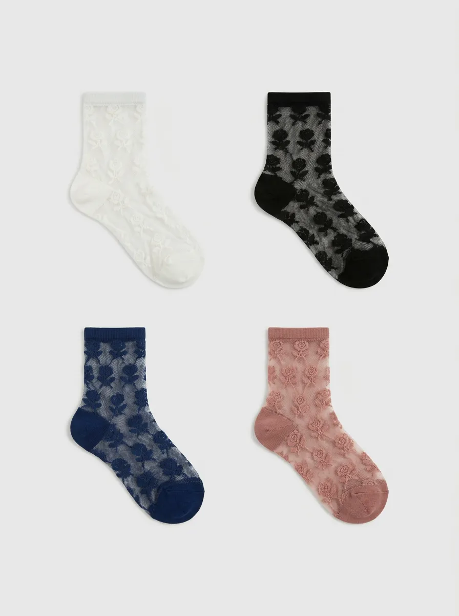 Women's Multicolor Rose Pattern Sheer Ankle Socks 4-Pack