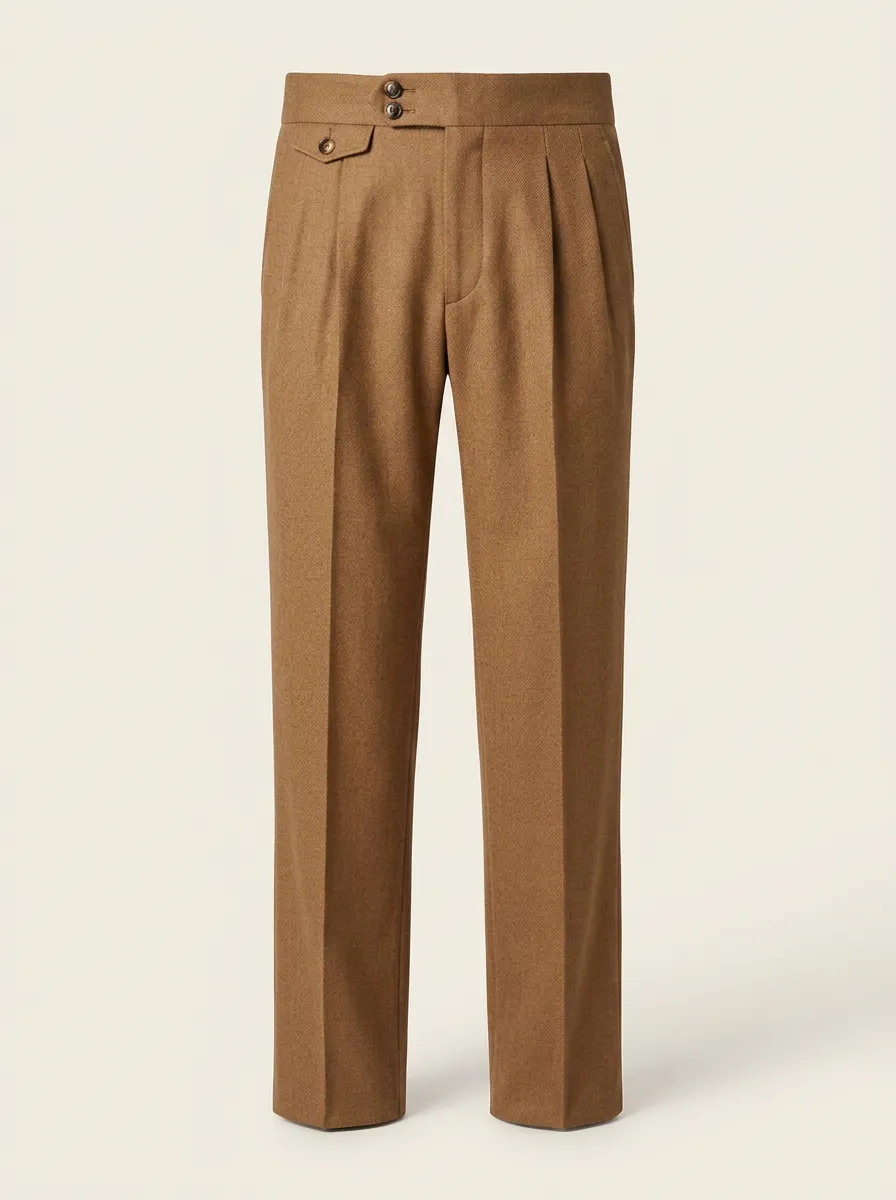 Men's Classic Business Brown Pleated Wool Trousers