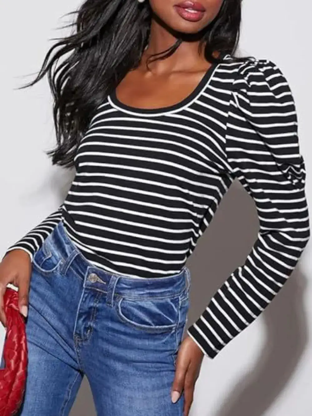 Modern Striped Round Neck Long Sleeve T-Shirt