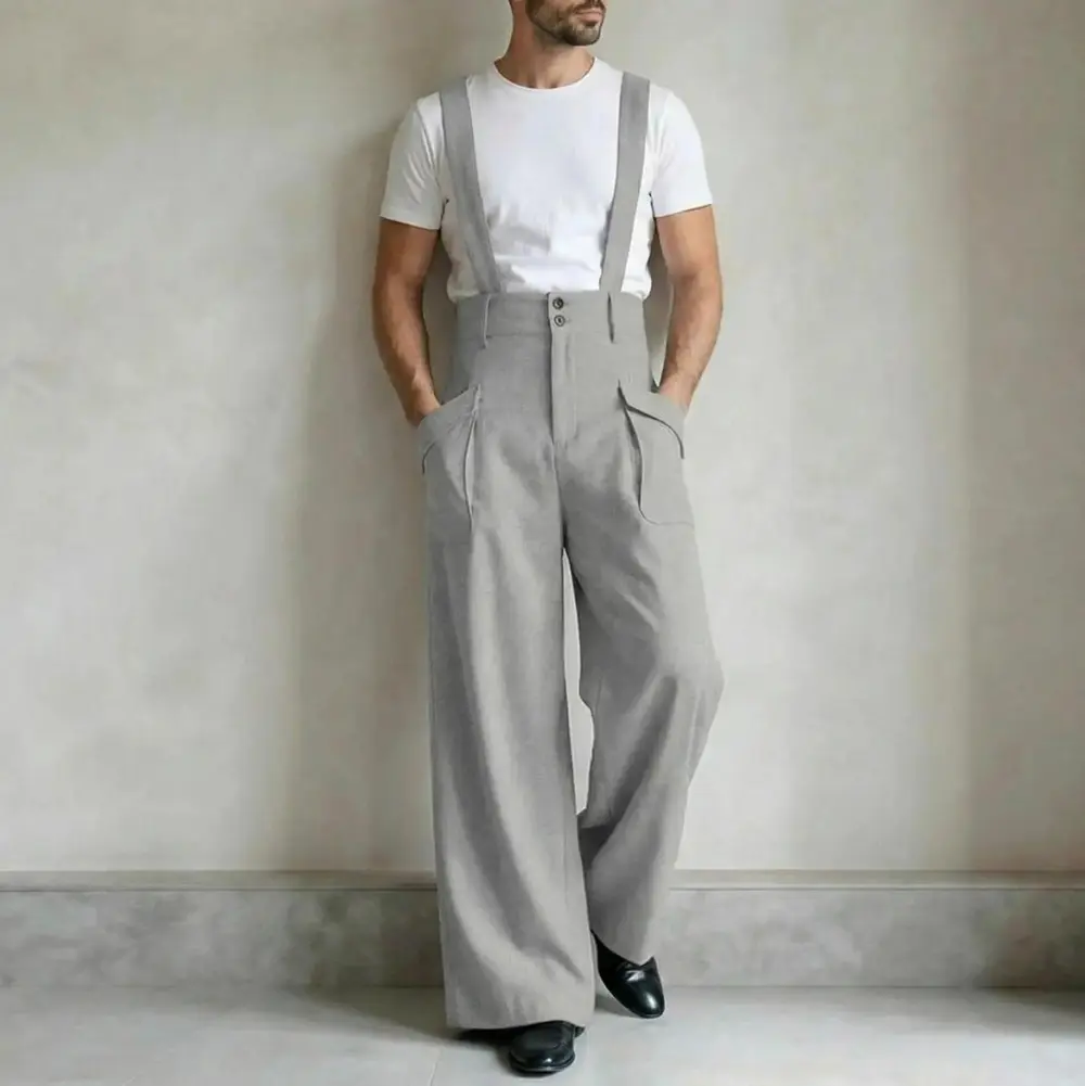 Men's Vintage Suspender Overalls High-Waisted Palazzo Jumpsuits