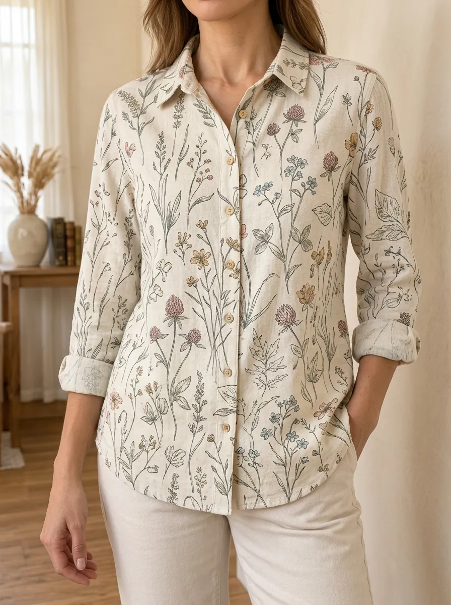 Women's Botanical Wildflower Nature Printed Shirt