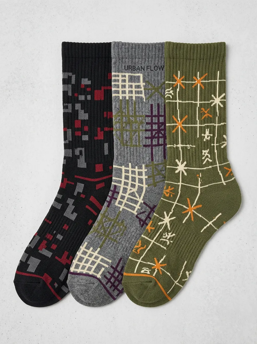 Graphic Grid Geometric Casual Sock Set
