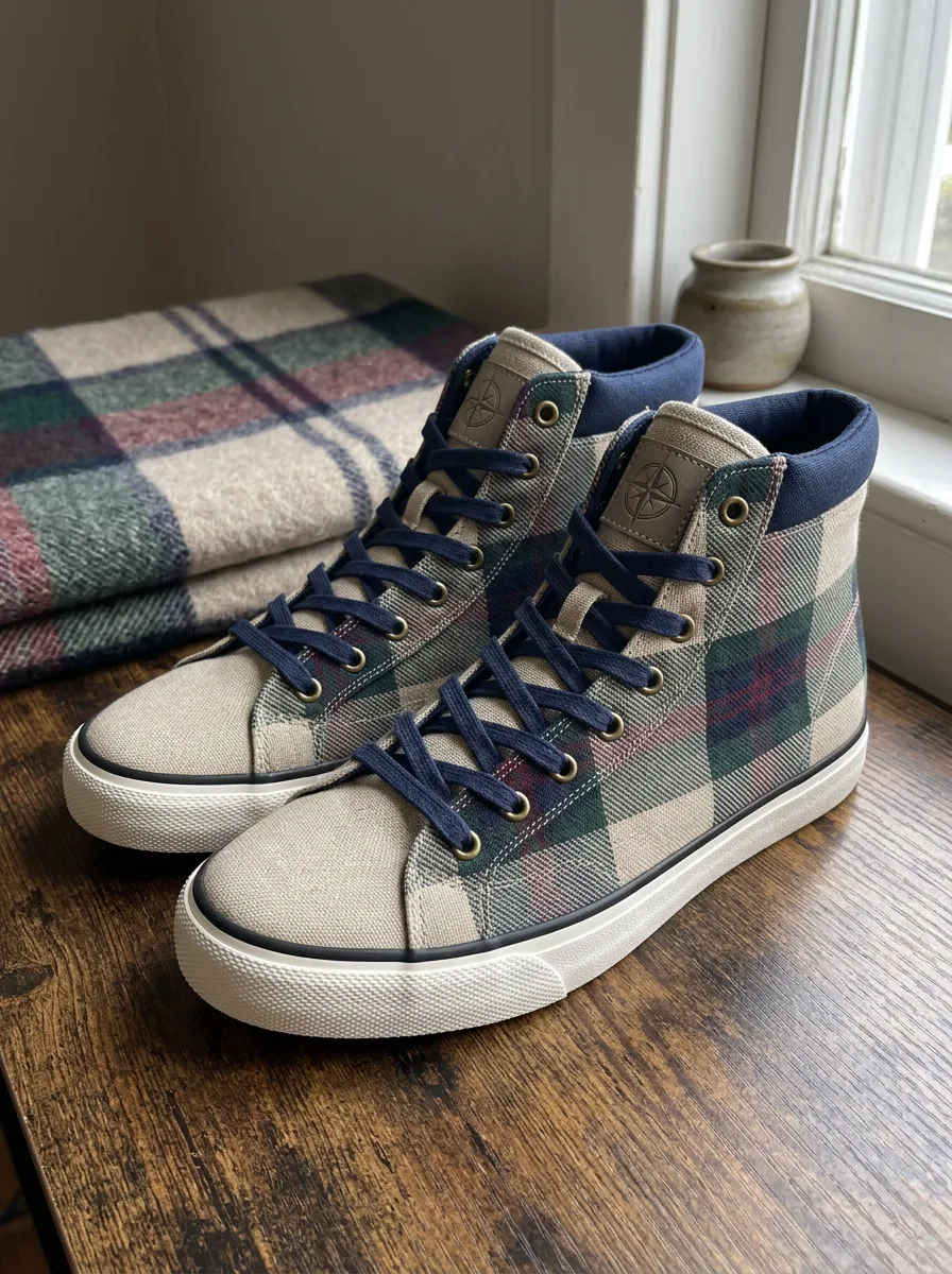 Men's Scottish Tartan Plaid Compass Printed Canvas Shoes