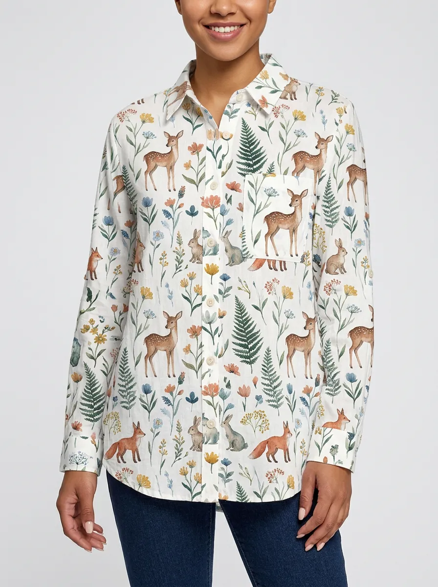 Women's Woodland Animal Floral Deer Rabbit Fox Graphic Shirt Tank Top