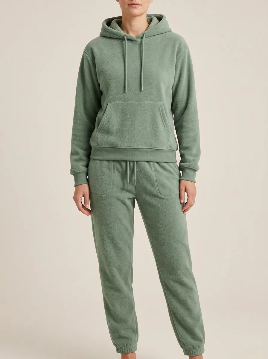 Women's Drawstring-Hood Fleece Hoodie And Adjustable-Waist Jogger Set