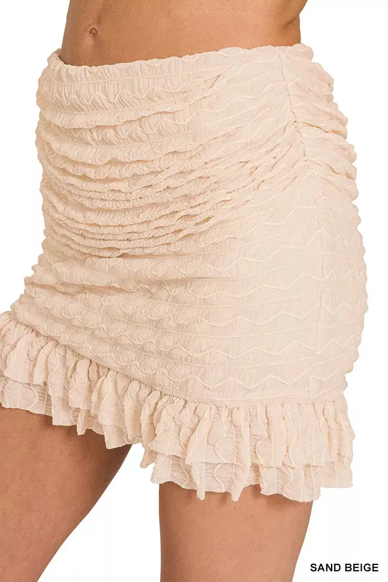Ruched Ruffle Trim Skirt