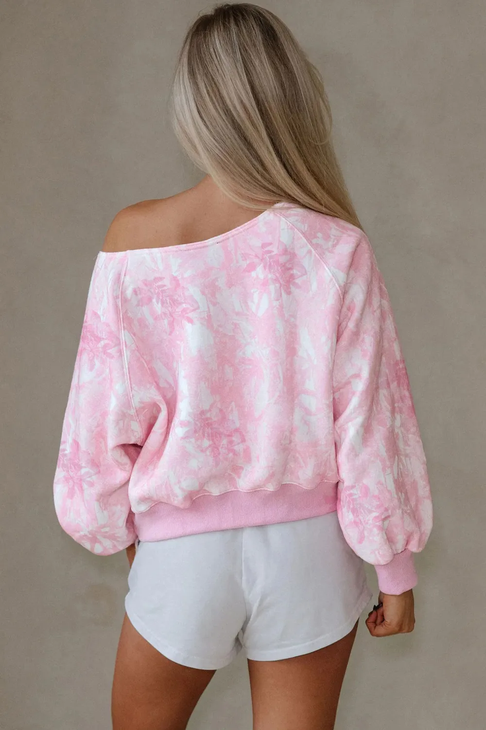 Pink Abstract Woodland Print Asymmetric Top