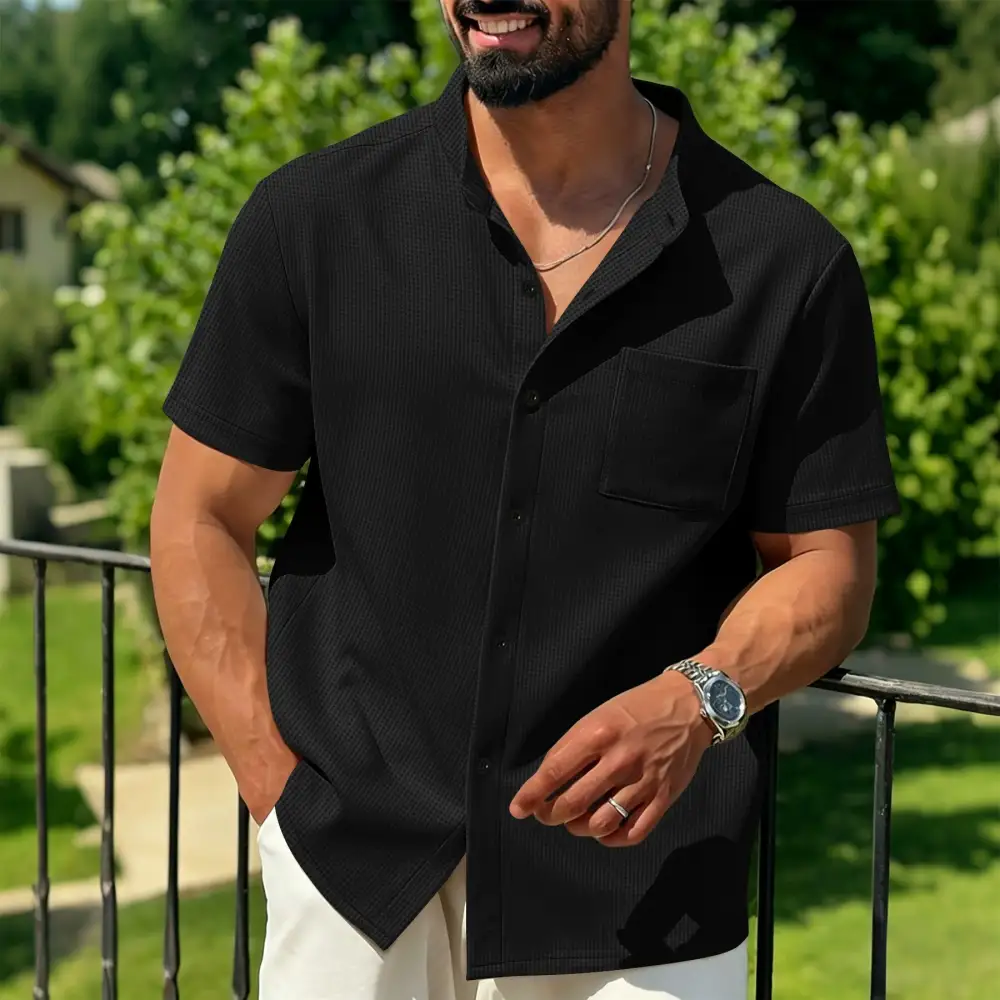 Textured Waffle Short Sleeve Shirt